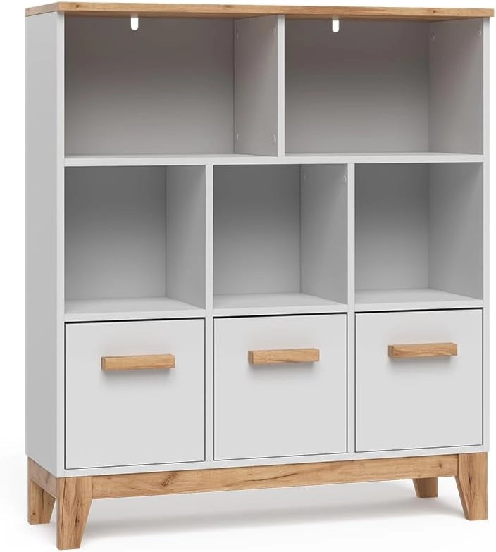 Scaffale per bambini Malia, Bianco/Artisan, 98.4 x 113.4 cm, combinabile per riporre giocattoli e libri