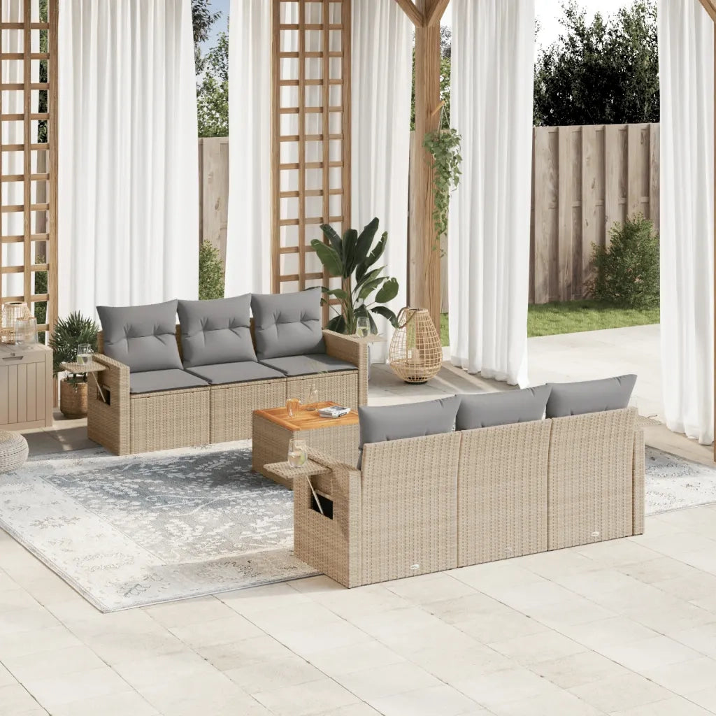 Set Divani da Giardino 7 pz con Cuscini Beige in Polyrattan