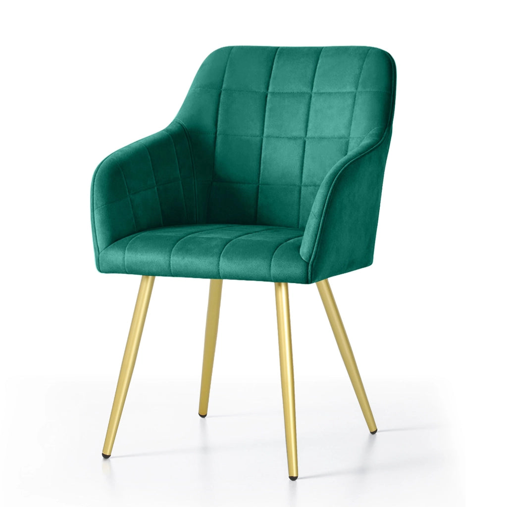 Set di 6 Sedie imbottite con cuciture quadrate LUXANO Verde Bottiglia gambe oro