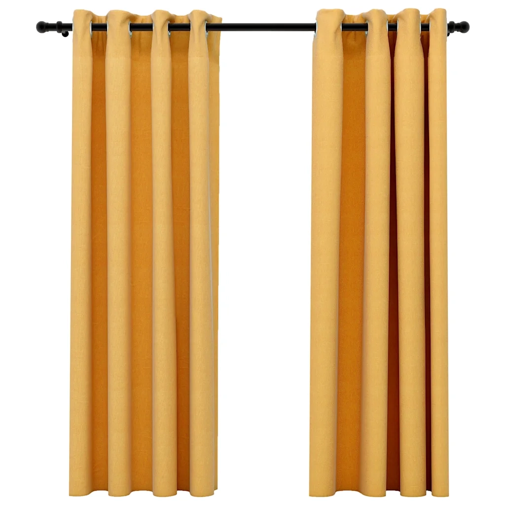 Tende Oscuranti | Tende Blackout Effetto Lino con Occhielli 2 pz Gialle 140x175cm
