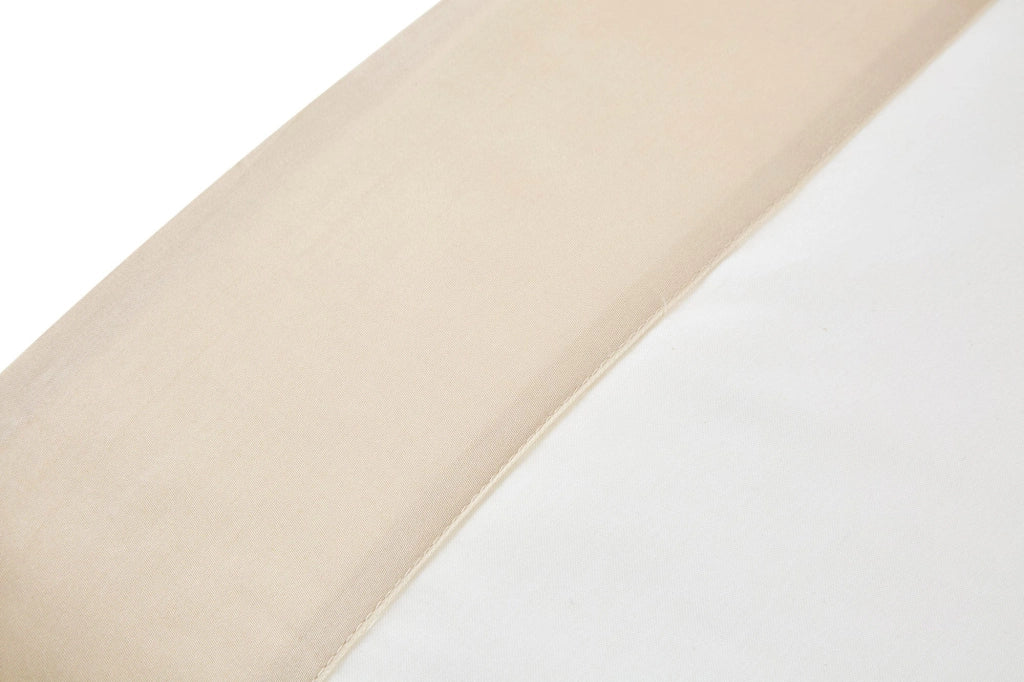 Set Lenzuola Matrimoniale Sopra Sotto e Federe Bordi in Raso Garrini Eveline Avorio/Beige