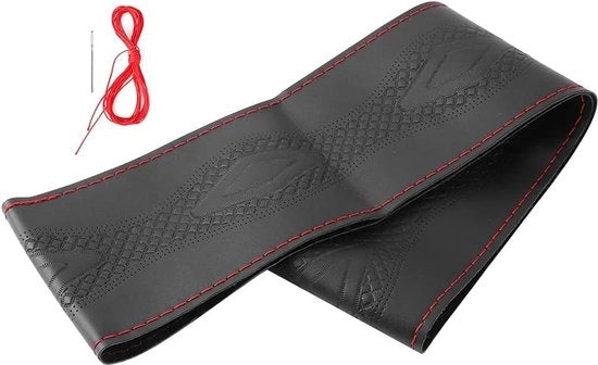 Guida auto 15 pollici Pelle premium con rilievo Antiscivolo Manopola morbida per auto e camion - Universale per auto, furgone e SUV - Nero Rosso.