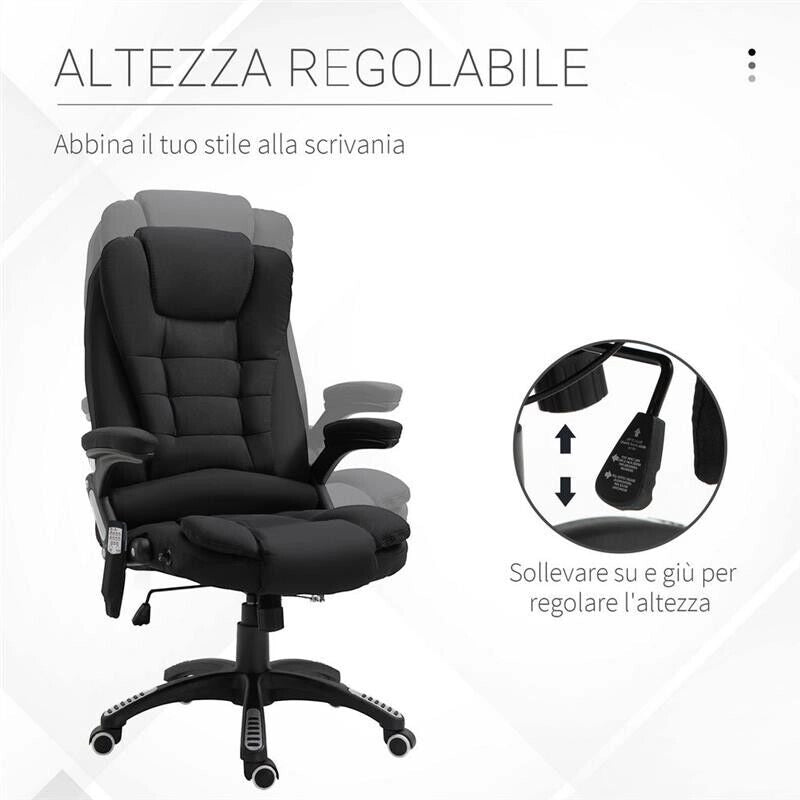 POLTRONA MASSAGGIANTE DA UFFICIO REGOLABILE  67X74X107-116CM NERA