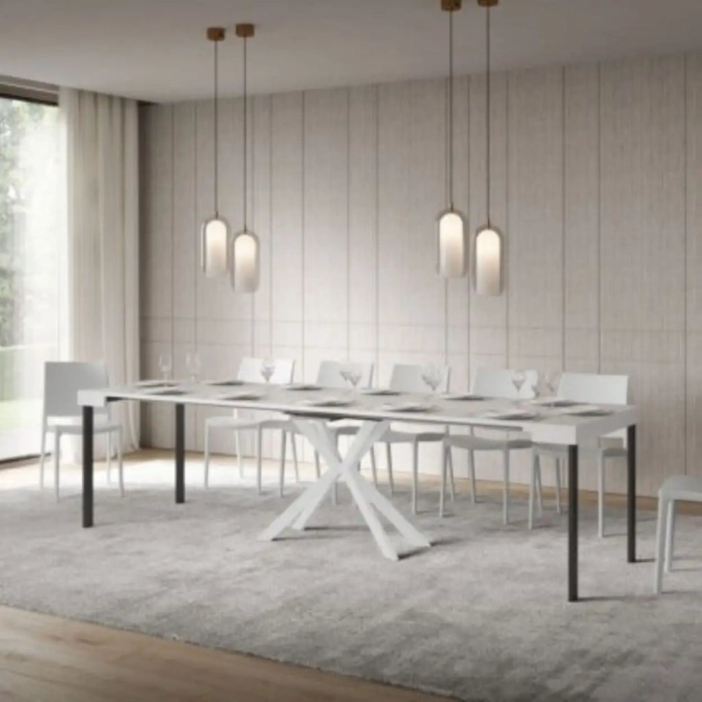 Consolle allungabile 90x40/300 cm Saki bianco frassino gambe bianche