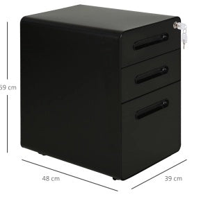 Cassettiera mobile in acciaio nero con 3 cassetti e serratura