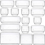 Organizzatore trasparente per la scrivania - 16 pezzi - 5 misure - Sistema organizzatore per scrivania - Distributore di carrello per trucco, gioielli e gadget - Scatole per archiviazione per camera da letto e organizzazione ufficio