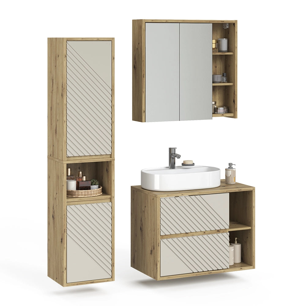 Set mobili bagno Viola Rovere artigianale .3 parti Vicco
