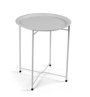 TAVOLINO TONDO IN METALLO PIEGHEVOLE BIANCO DIAMETRO 38X43H CM CON GAMBE BIANCHE E INCROCIO