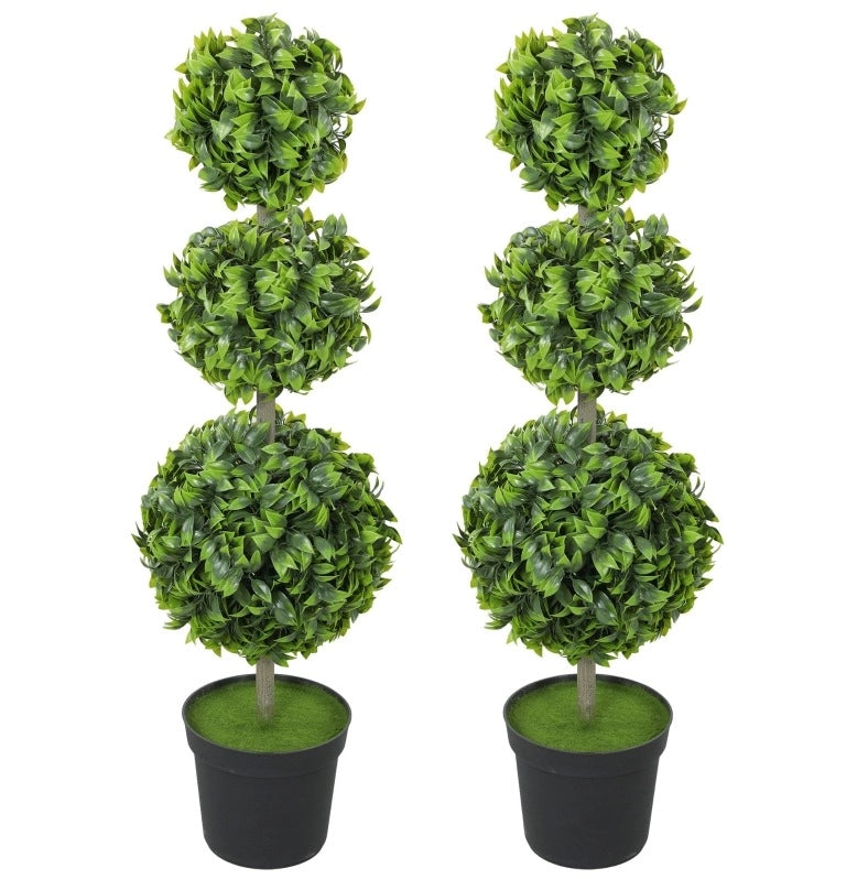 Set di 2 alberi sferici artificiali 100 cm; resistenti ai raggi UV; plastica verde