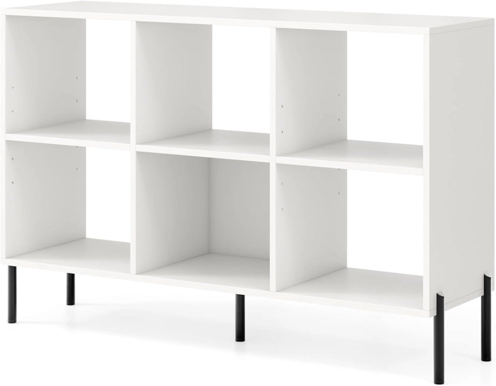 Libreria a 6 cubi, libreria a 3 ripiani in legno lunga 119,4 cm con 5 gambe in metallo, ripiano regolabile, dispositivo anti-ribaltamento, scaffale aperto da pavimento alto 80 cm, mensole