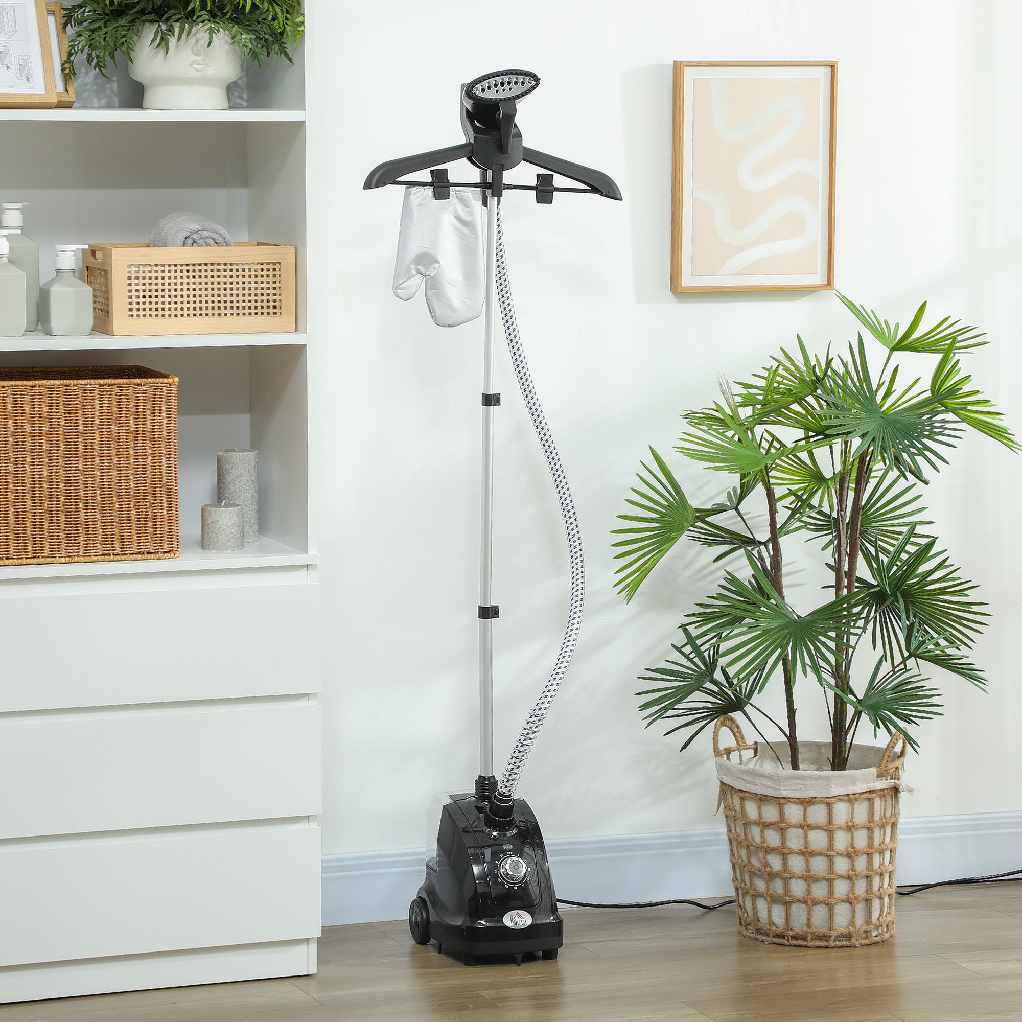 Stiratrice Verticale a Vapore da 1,4L con Asta Estendibile 41-110 cm e Ruote in ABS e PP Nero