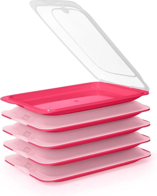 Worst- e levensmiddelhouder con sistema a vetro, conservazione ottimale delle fette in frigorifero (5 x rosa)