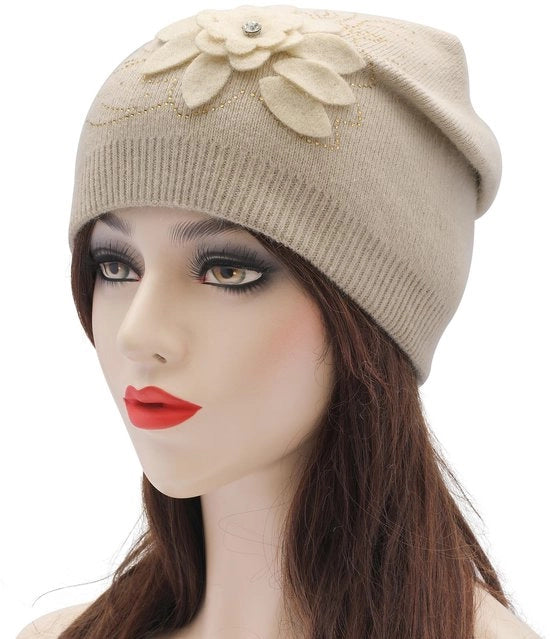 Cappello in Cotone a Maglia per Donna - Doppia Facciata - Disegno Fiorale - Respira Facilmente - Leggero - Lavabile a Mano - Cappello Donna