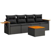 Set Divani da Giardino 5 pz | Set Salotto da Giardino con Cuscini in Polyrattan Nero