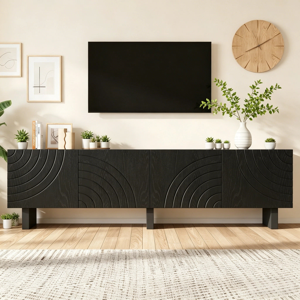 Mobile porta TV con 4 ante e 30 kg di portata in truciolato per soggiorno nero per TV fino a 75 pollici 180 × 40 × 55 cm