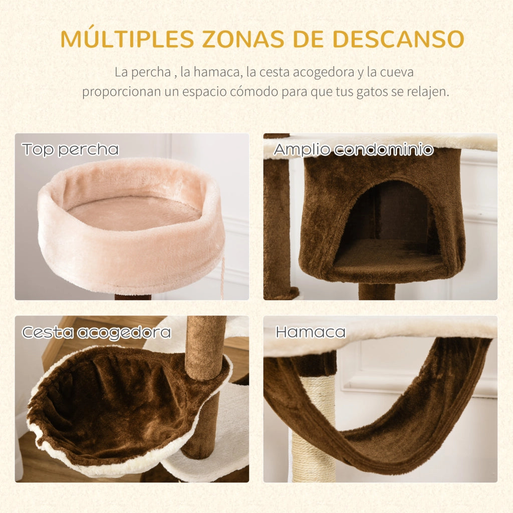 Torre per Gatti Grande con Piattaforme, Amaca e Cueva ¨C zephmum ¨C Marrone 65x50x153 cm