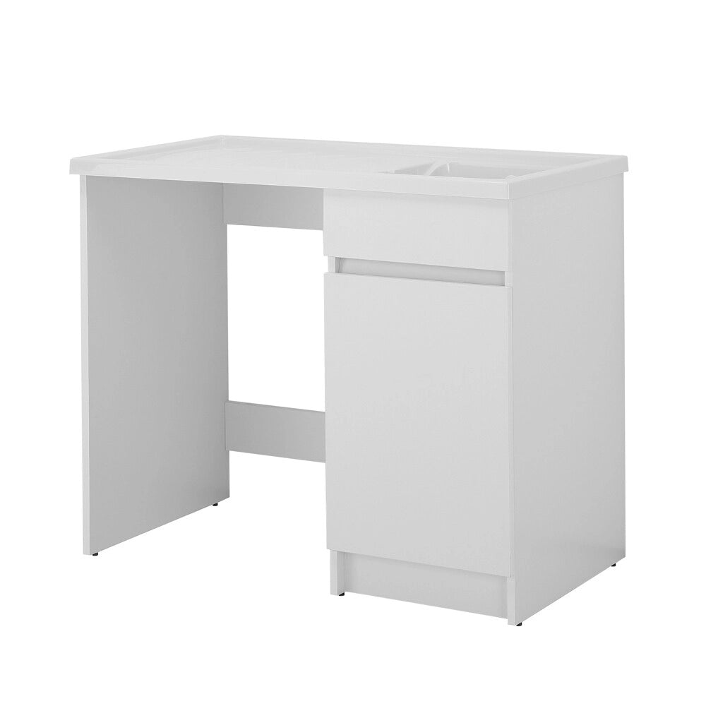 Mobile lavatoio 106x50 bianco con coprilavatrice e vasca e kit di scarico