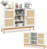 Credenza a buffet con ante in tessuto di bambù, armadio da cucina con 3 ripiani aperti, mobile di stoccaggio con dispositivo antiribaltamento, mobile TV per soggiorno, 120 x 35 x 78 cm