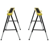 DURHAND Set 2 Cavalletti da Lavoro Pieghevoli e Portatili con Piano di Lavoro Antiscivolo Giallo e Nero, per Fai da Te