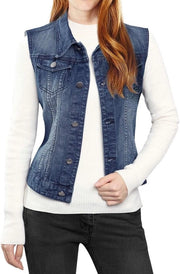 Vest in denim per donna in blu con chiusura a bottone