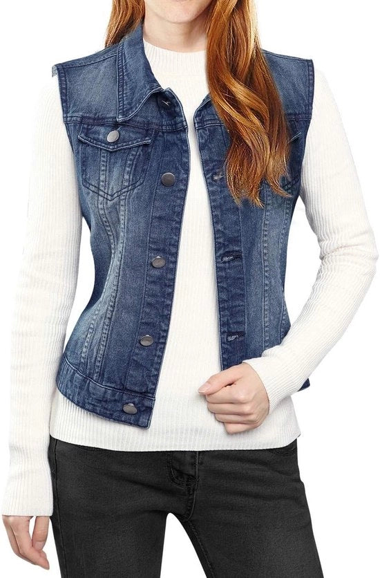 Vest in denim per donna in blu con chiusura a bottone