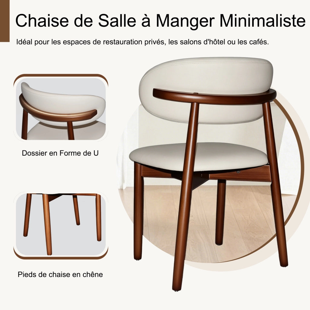 SEDIA Set da 2 pezzi con schienale ergonomico in PU bianco e legno di quercia color noce