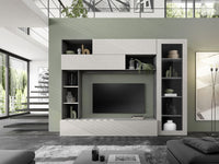 Parete Attrezzata Design Contemporaneo 277x40x210 cm con Anta Vetro Pratiko Ghisa e Pietra