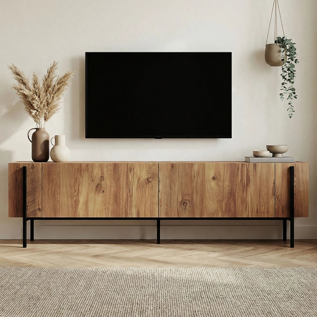Supporto TV in legno "Nexus" - 180 x 30 x 45 cm - Pino Atlantico / Nero