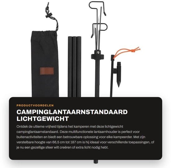 Lanterna Portatile con Stabilizzatore di Altezza - Flessibilità di Altezza 66,5-187 cm - Asta Ripiegabile - Sostegno Multifunzionale per Lanterne - Materiale Duraturo in Alluminio - Montaggio Facile - Base per Lanterna