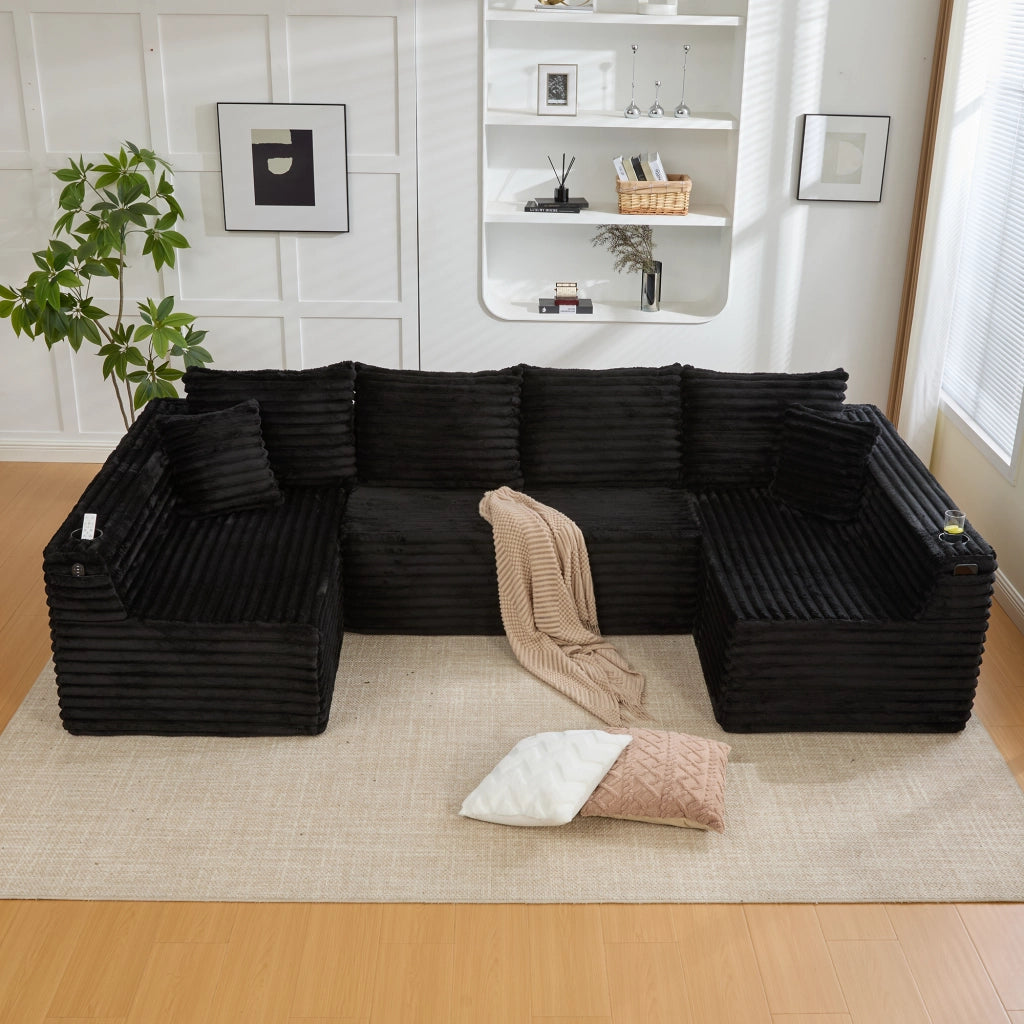 SOFA U-Forma 320x155x88 cm in Corduroy Nero