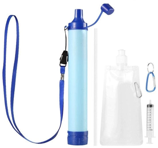 Filtro di acqua ricaricabile - 5 stadi di purificazione per esterno, campeggio e emergenza - Sistema di filtrazione portatile compatto (blu)