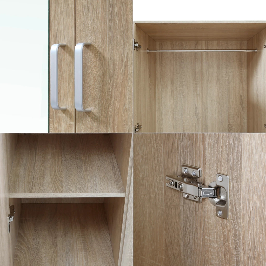 Armadio moderno per camera da letto mobile contenitore senza tempo 5 ripiani 3 cassetti + specchio MDF 176 x 120 x 52 cm effetto rovere Sonoma 03_0006369