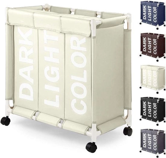 Wassorteerder a ruote, lavatrice di 90 litri, 3 cassetti, lavatrice di tessuto Oxford con coperchio, Beige