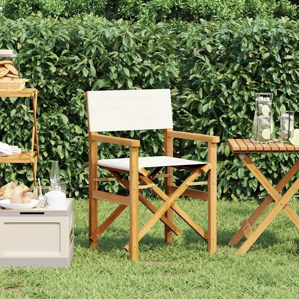Sedia da Giardino | Sedia da Regista Pieghevole Crema in Legno Massello di Teak