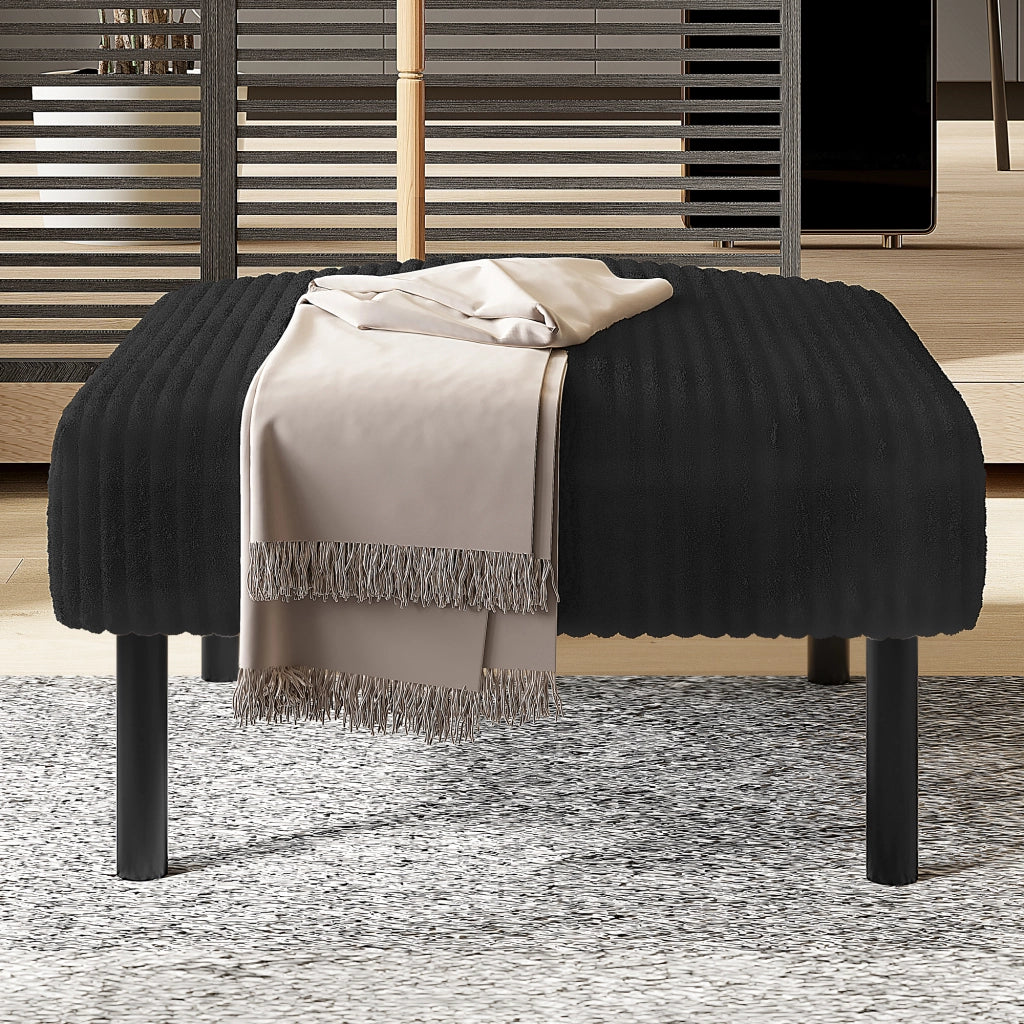 OKWISH Poggiapiedi in Velluto a Coste, Seduta Imbottita Versatile come Sgabello Ausiliario, Struttura in Metallo, Nero