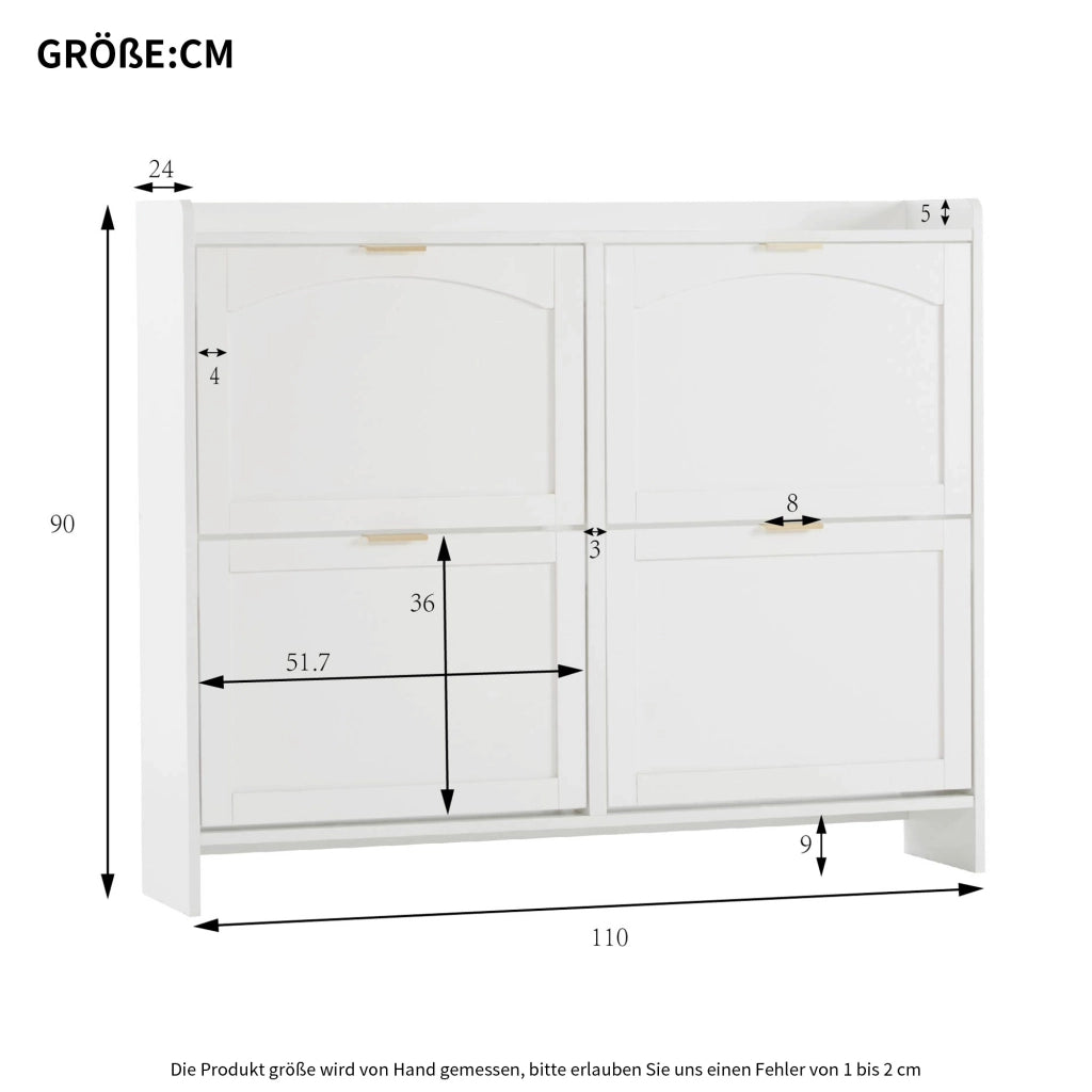 Scarpiera con 4 Ribalte; Ripiano Aperto e Piano Superiore; Stile Moderno; in Pannello Truciolare; Bianco; 110×24×90 cm