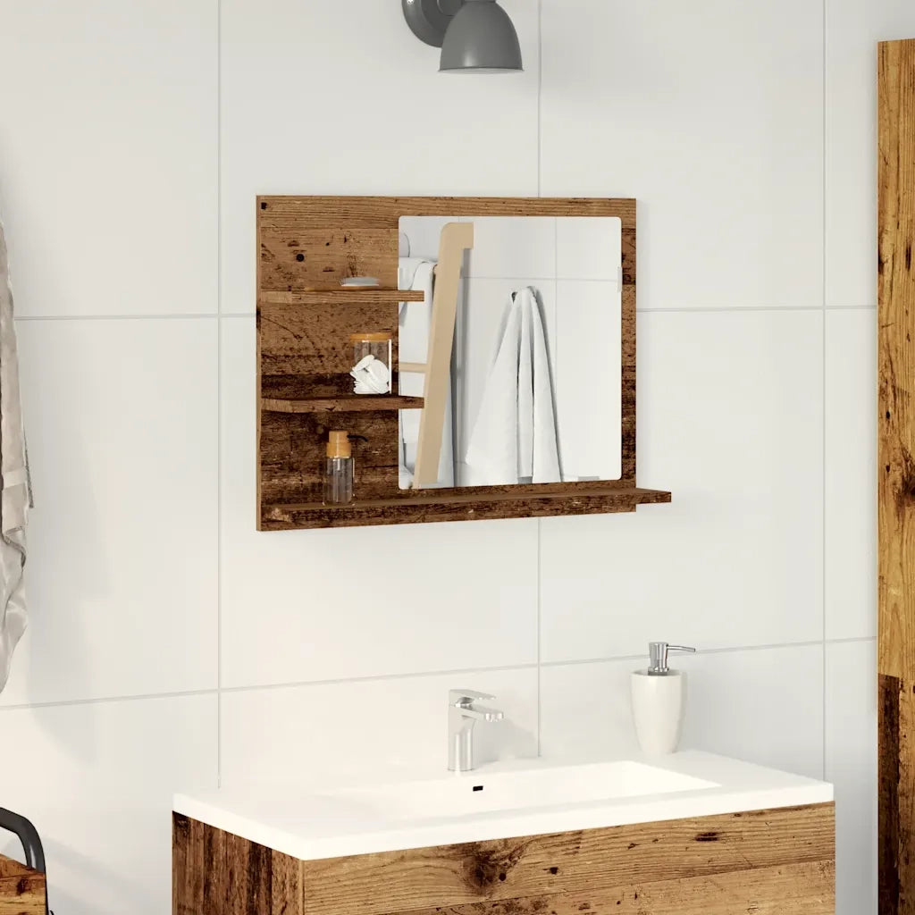 Armadietto a Specchio da Bagno Legno Vecchio 60x10,5x45 cm 856255