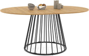 Tavolo da pranzo rotondo allungabile YUNA 4-8 persone con piano in legno e gamba in filo metallico nero 110-150 cm