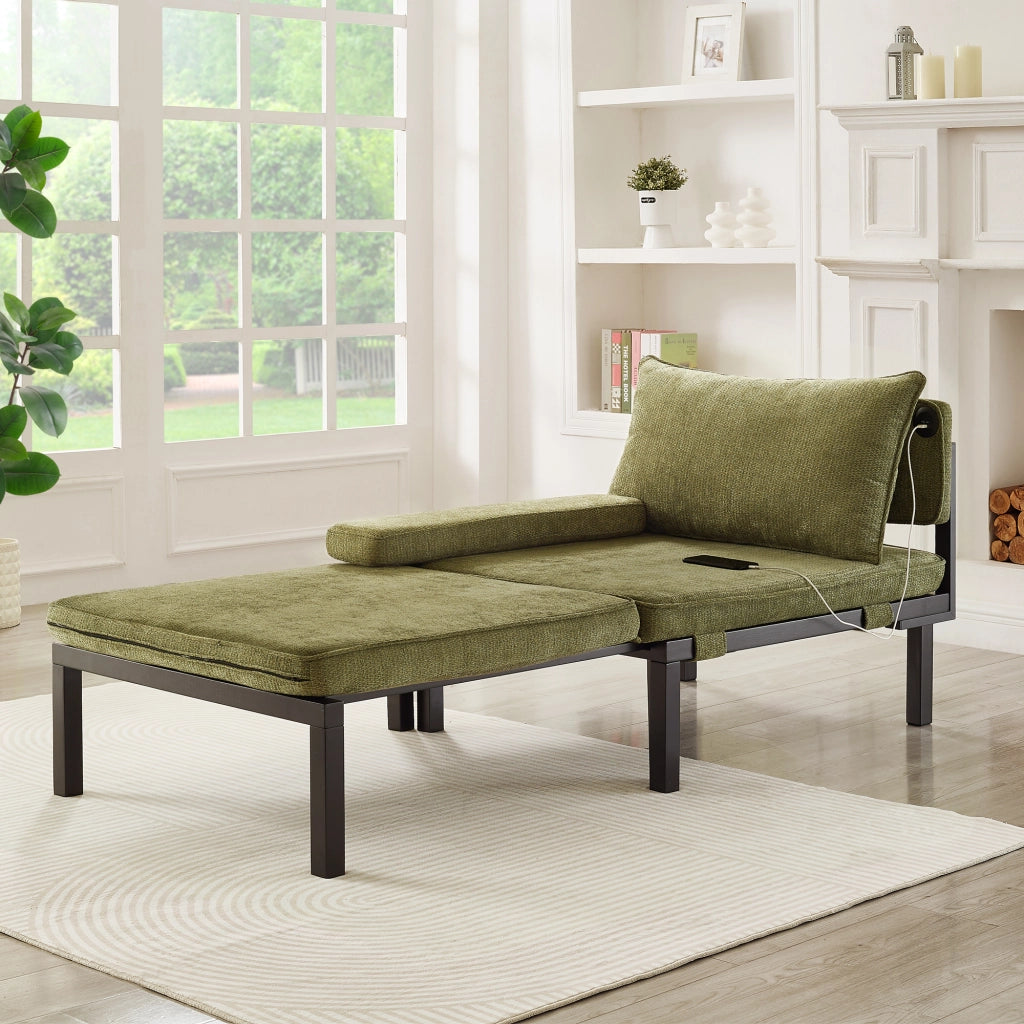 DIVANO LETTO pieghevole singolo 98x82x16 cm Velluto Verde USB Type-C