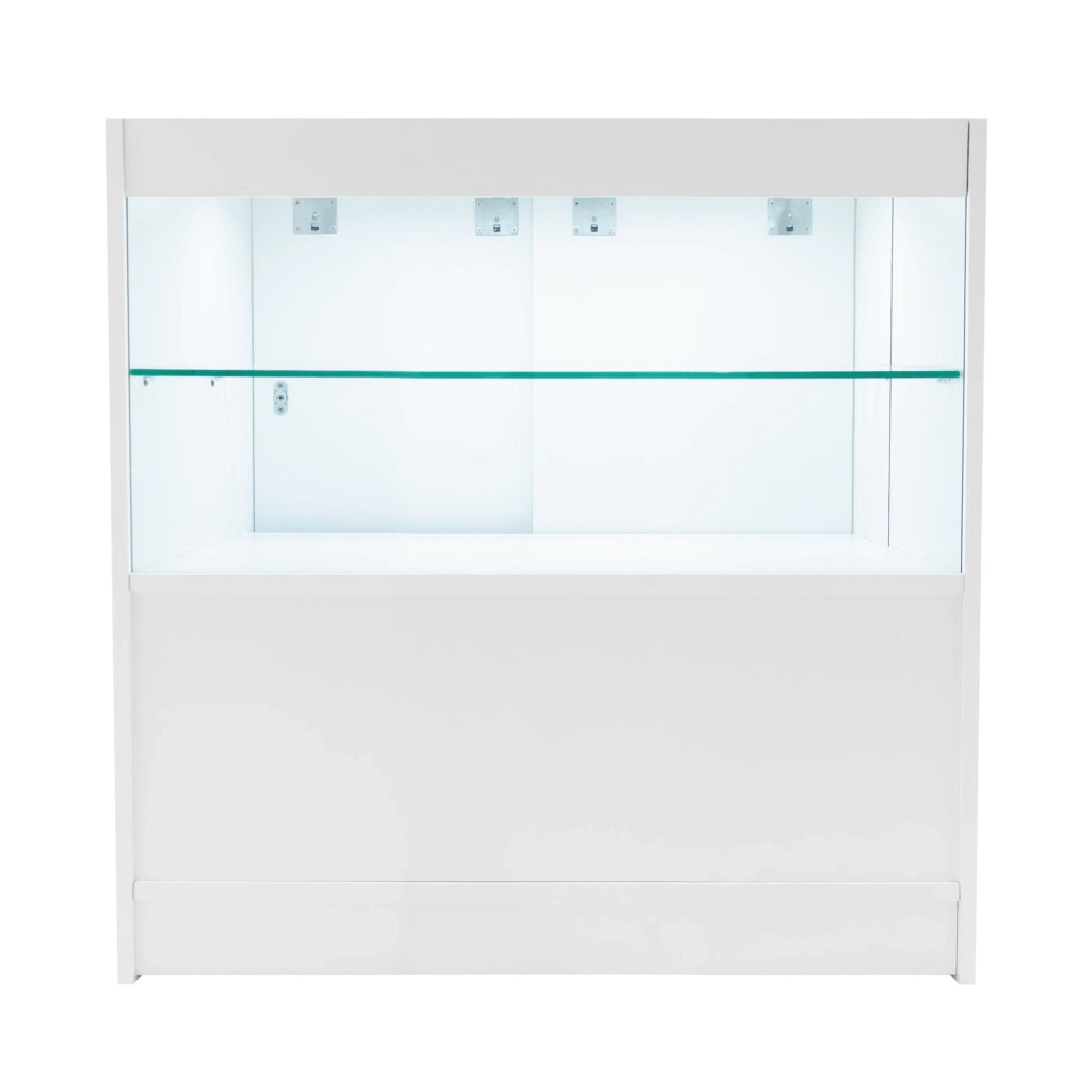 Bancone LED Bianco C900 con Vetrina, Ante Scorrevoli e Ripiani – Bloccabile