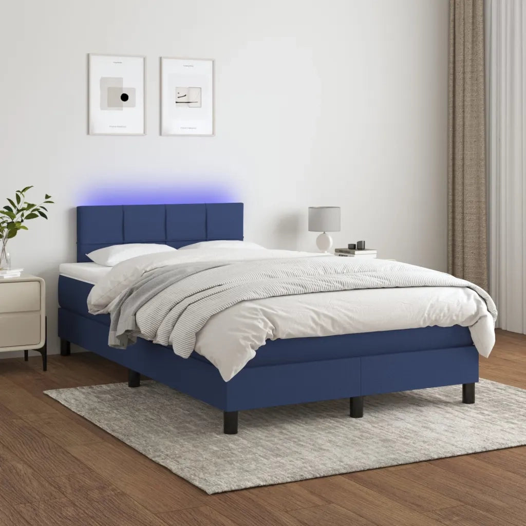 Letto a Molle con Materasso e LED Blu 120x190 cm in Tessuto