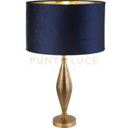 Lampada da tavolo Rye - Metallo ottone anticato e paralume in velluto blu navy