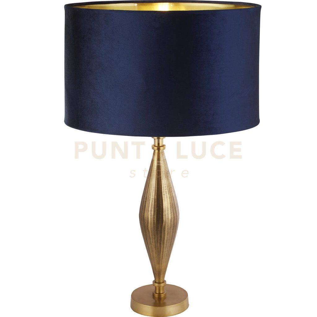 Lampada da tavolo Rye - Metallo ottone anticato e paralume in velluto blu navy