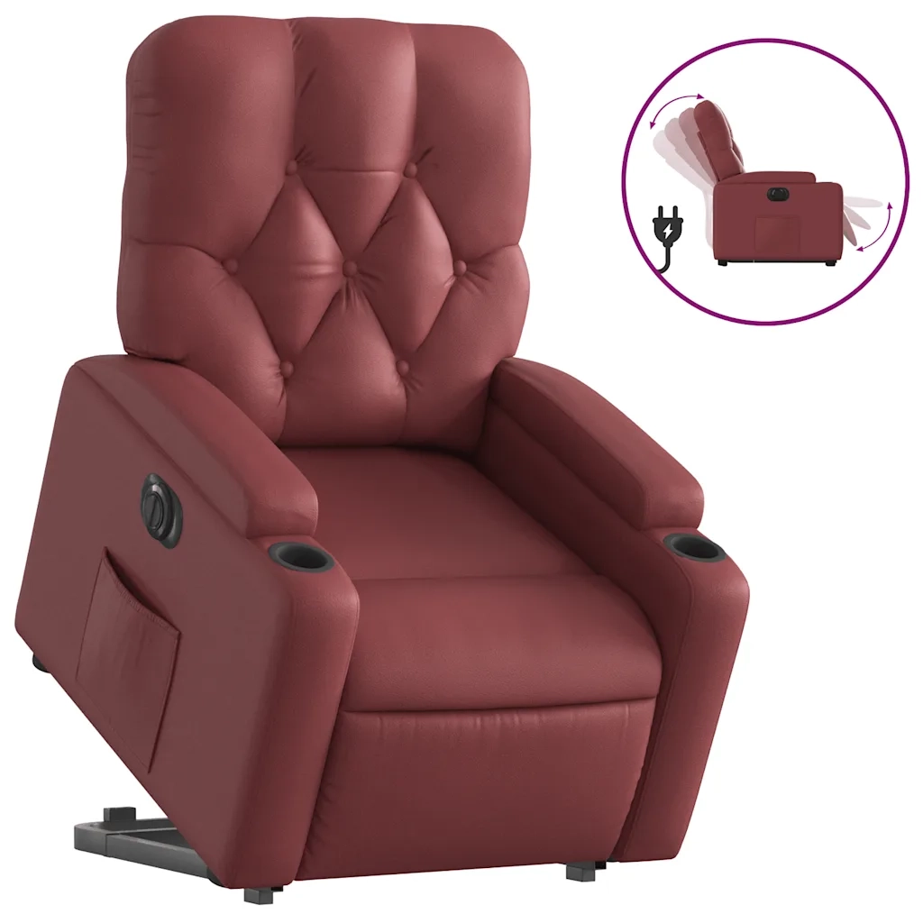 Poltrona Alzapersona Reclinabile Rosso Vino in Similpelle 3204790