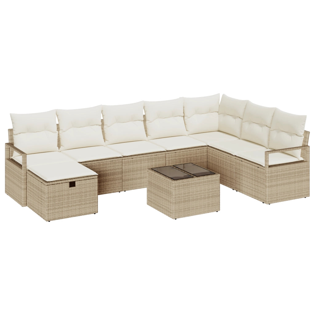 Set Divani Giardino 9 Pezzi con Cuscini Beige in Rattan Poly