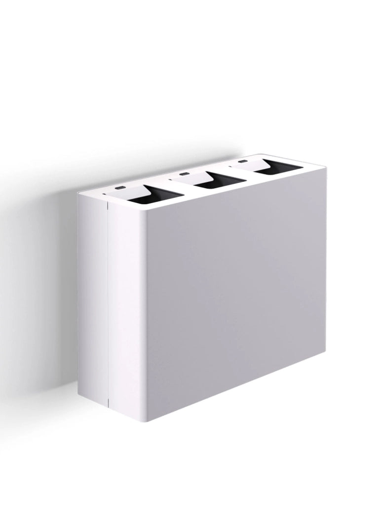 Pattumiera a Muro a 3 Scomparti Totale 60 L 76x28x56 cm con Contenitori Interni in Acciaio Verniciato Bianco