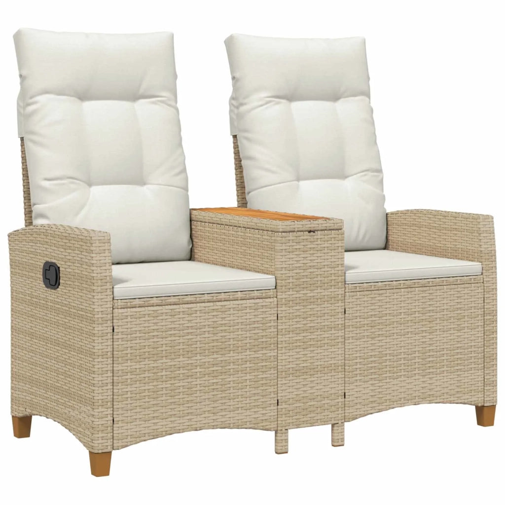 Panchina reclinabile con tavolo Beige e Bianco Crema polyrattan