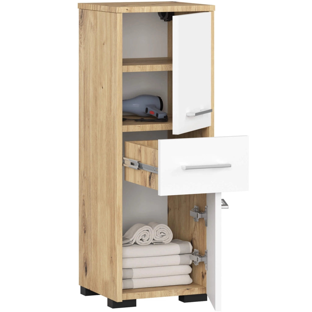 Mobile bagno AKORD FIN Quercia Artisan 30 cm 2 ante 1 cassetto inserto frontale Bianco 30x30x85 cm