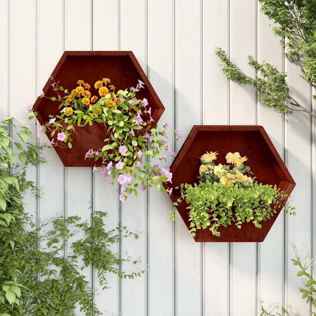 Fioriere da Parete 2 pz Ruggine in Acciaio Corten 46x10x40 cm 823685