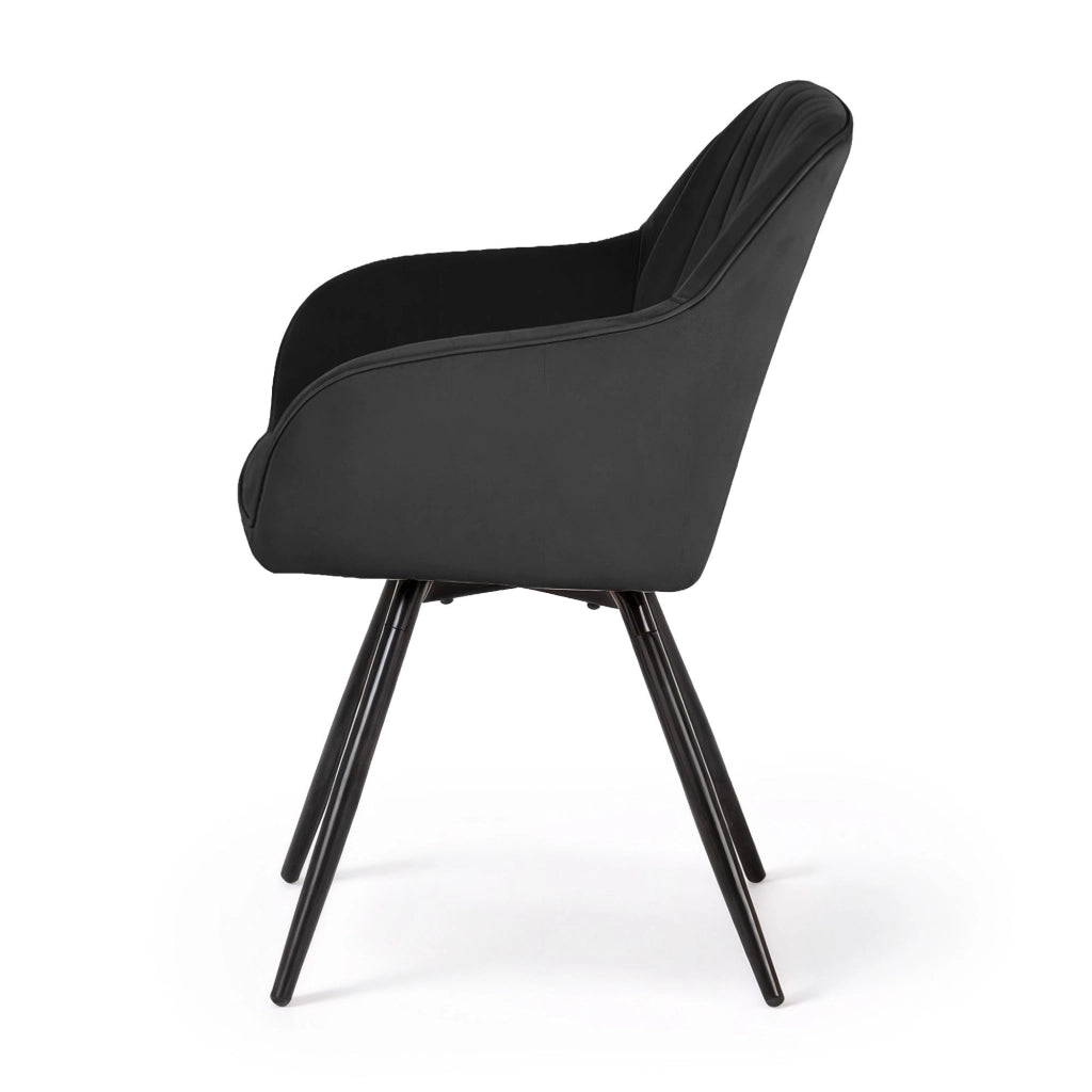 Set di 4 Sedie girevoli in velluto con cuciture TURNO Nero gambe nere